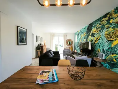 Coin salon dans l'établissement Beau-Rivage, Villa 6 personnes, plage à 200m