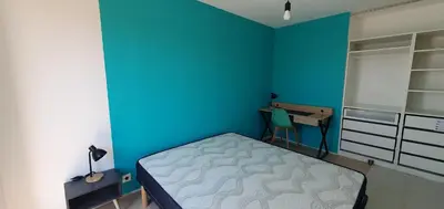 Un ou plusieurs lits dans un hébergement de l'établissement Résidence Salamandre - Maison Bois Cosy Calme avec parking pour 4 à 10 pers idéal couples et familles à 500m de la plage à Saint-Marc-sur-mer