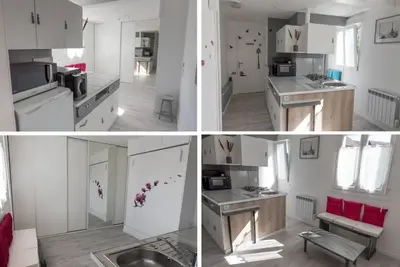 Cuisine ou kitchenette dans l'établissement Studio Privé & Calme à S-Nazaire pr Parc Paysager