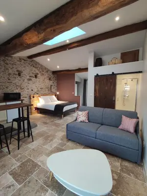Coin salon dans l'établissement Studio 30m2 La Cave - Les Gîtes du Lac - Proche Nantes avec Terrasse