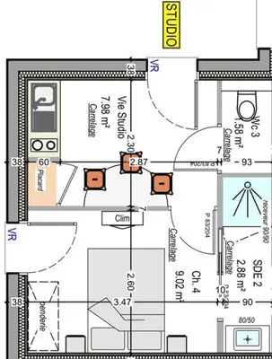 Plan de l'établissement La Pomme de Pin - T1 Calme et Central - Meublé de Tourisme classé 2 étoiles