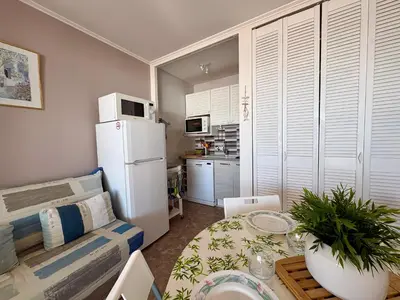 Cuisine ou kitchenette dans l'établissement Studio confortable face mer avec parking privé - FR-1-323-450