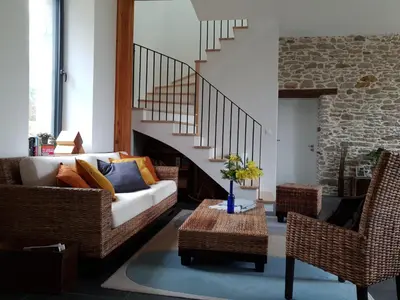 Coin salon dans l'établissement Superbe maison de campagne à deux pas de Nantes