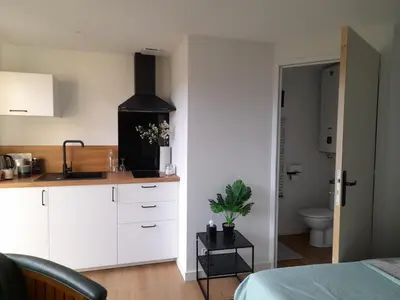 Cuisine ou kitchenette dans l'établissement RELAI DU CHATEAU APPARTHOTEL