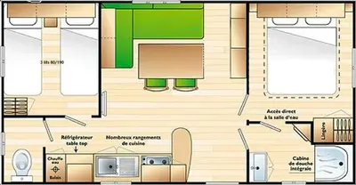 Plan de l'établissement Mobil home Clim+ Confort PUY du FOU 2Chb / 5Pers