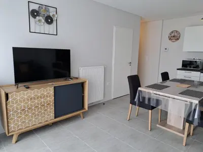 Télévision ou salle de divertissement dans l'établissement Appartement moderne proche plage et commerces, quartier des Demoiselles ! - FR-1-323-512