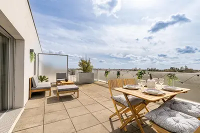 Balcon ou terrasse dans l'établissement Le Crépuscule - Appartement terrasse et parking