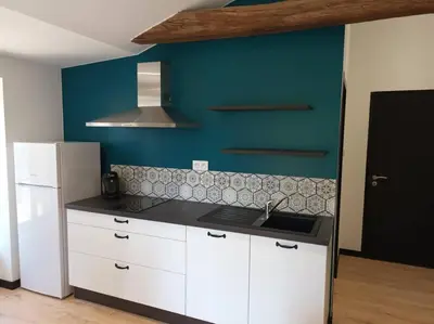 Cuisine ou kitchenette dans l'établissement Charmant logement atypique et calme