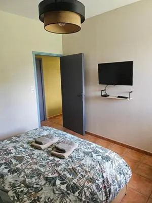 Télévision ou salle de divertissement dans l'établissement Au détour du Puy Maison avec piscine intérieure à 15 mn Puy du Fou