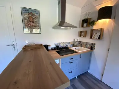 Cuisine ou kitchenette dans l'établissement Jolie maison pleine nature, 1-4 p, parking gratuit