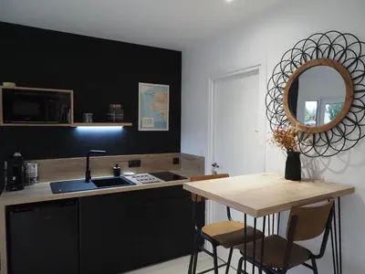 Cuisine ou kitchenette dans l'établissement Studio mer