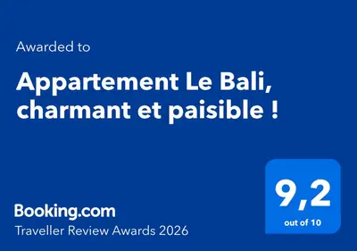 Certificat, récompense, panneau ou autre document affiché dans l'établissement Appartement Le Bali, charmant et paisible !