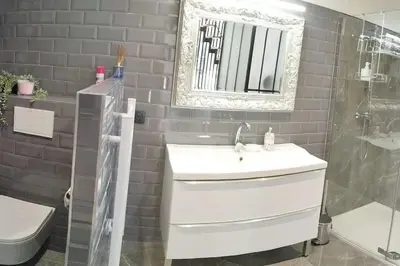 Salle de bains dans l'établissement Appartement proche aéroport & indret