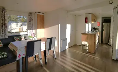 Cuisine ou kitchenette dans l'établissement mobil home moderne et spacieux