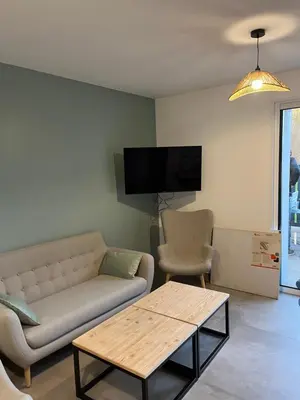 Télévision ou salle de divertissement dans l'établissement les Palmiers