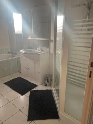 Salle de bains dans l'établissement Les Flamants roses