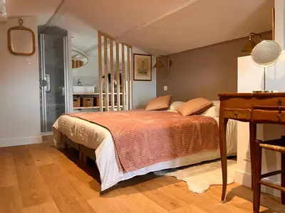 Un ou plusieurs lits dans un hébergement de l'établissement Appartement vue Loire - Chez Lulu la Nantaise