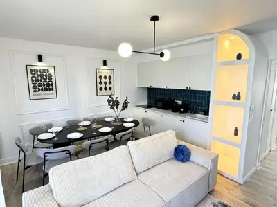Coin salon dans l'établissement Charmant logement au bord de mer