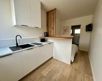 Cuisine ou kitchenette dans l'établissement Charmant Studio à Saint Léonard