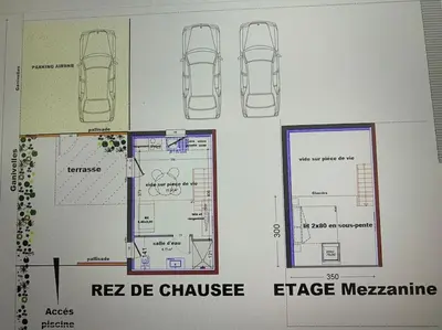 Plan de l'établissement Studio neuf avec mezzanine dans un coin paisible avec piscine partagée