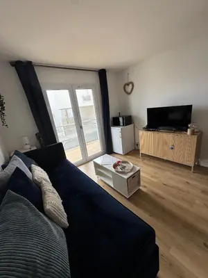 Télévision ou salle de divertissement dans l'établissement Plage Bleue, terrasse vue mer, wifi Netflix