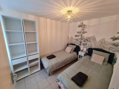 Coin salon dans l'établissement Appartement familial tout équipé - proche hôpital