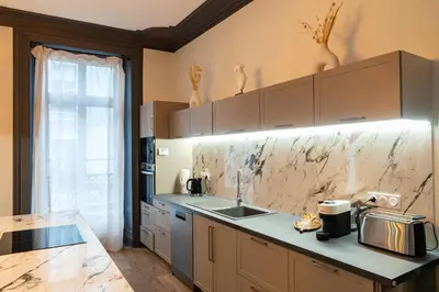 Cuisine ou kitchenette dans l'établissement Suite Marguerite - Haussmannien chic hyper centre