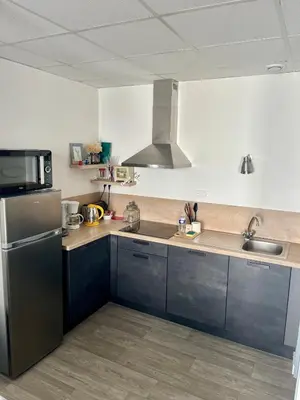 Cuisine ou kitchenette dans l'établissement Casa Cocon -Charmant T3-plages, centre ville- 4 personnes