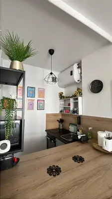 Cuisine ou kitchenette dans l'établissement Le Savary appart centre-ville près des Chantiers
