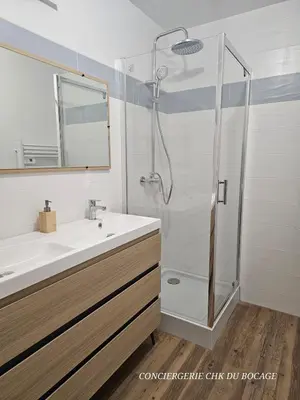 Salle de bains dans l'établissement Le Relais 19 centre bourg T4 100m2 - 4min à Puy duFou