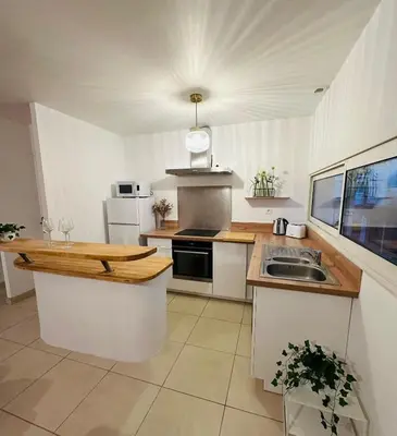 Cuisine ou kitchenette dans l'établissement Les terrasses de la moine