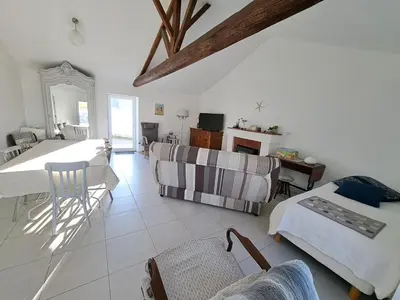 Télévision ou salle de divertissement dans l'établissement Maison confortable centre-ville avec jardin, proche commerces - FR-1-323-563