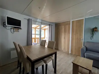 Télévision ou salle de divertissement dans l'établissement Mobil-home 3 chambres