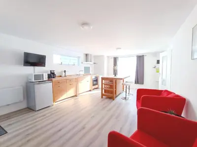 Cuisine ou kitchenette dans l'établissement Les Logis du Haut Bodio