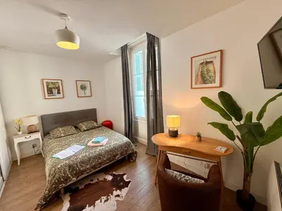 Un ou plusieurs lits dans un hébergement de l'établissement Alizé Studio COSY dans résidence Privée avec Patio à proximité