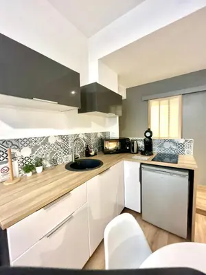 Cuisine ou kitchenette dans l'établissement Au Coeur de Nantes - idealement situé Studio tout confort avec chambre separée