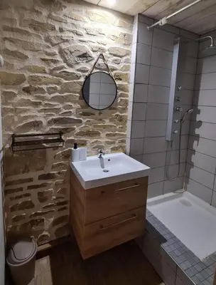 Salle de bains dans l'établissement Gite 12 personnes avec étang et piscine