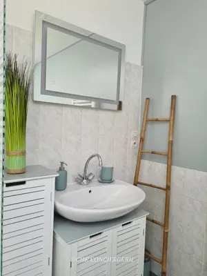 Salle de bains dans l'établissement Dors Fée Duplex avec Toit-Terrasse et Salle de Jeux - Centre Bourg à 4 min du Puy duFou
