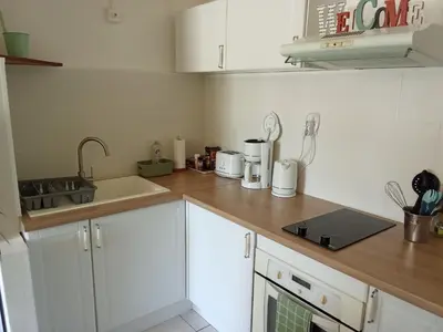 Cuisine ou kitchenette dans l'établissement Le Gîte Vert
