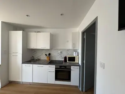 Cuisine ou kitchenette dans l'établissement Chaleureux studio central Appart B