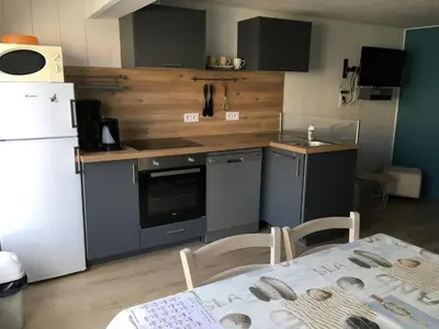 Cuisine ou kitchenette dans l'établissement Appartement rénové avec terrasse très bien situé