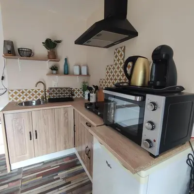 Cuisine ou kitchenette dans l'établissement L'Ambréenne