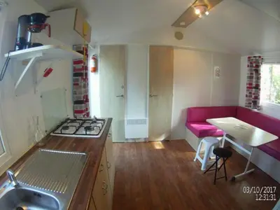 Cuisine ou kitchenette dans l'établissement Mobil-home 2 chambres avec terrasse - API-1-52-456