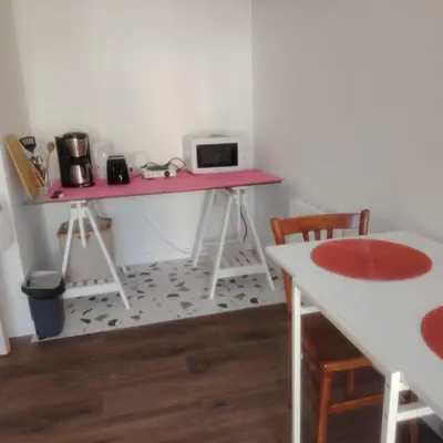 Cuisine ou kitchenette dans l'établissement PETIT STUDIO DAnS UN JARDIN