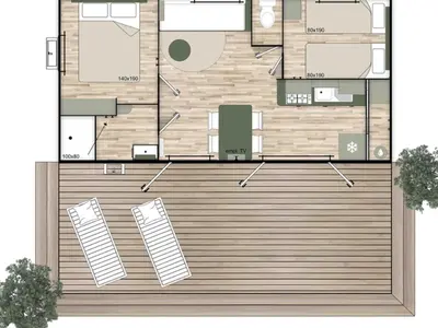 Plan de l'établissement Mobil-home confortable avec 2 chambres et cuisine équipée - API-1-52-481