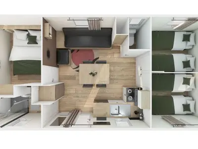 Cuisine ou kitchenette dans l'établissement Mobil-home pour 7 avec terrasse et équipements - API-1-52-492