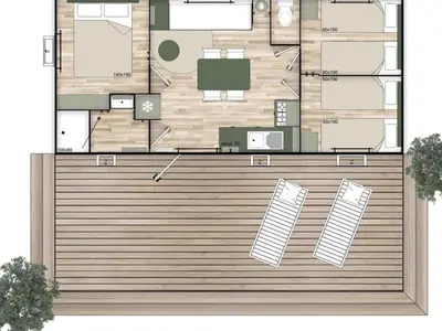 Plan de l'établissement Mobil-home pour 7 avec terrasse et équipements - API-1-52-492