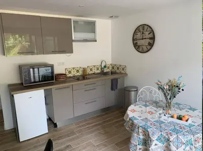 Cuisine ou kitchenette dans l'établissement Logement T2 et Véritable écrin de verdure en ville