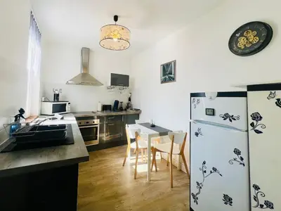 Cuisine ou kitchenette dans l'établissement T1 cosy bien équipé, wifi, centre d'Angers avec Vayny