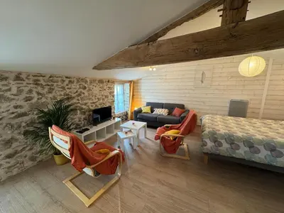 Télévision ou salle de divertissement dans l'établissement Gîte du Cerisier - Studio nature détente